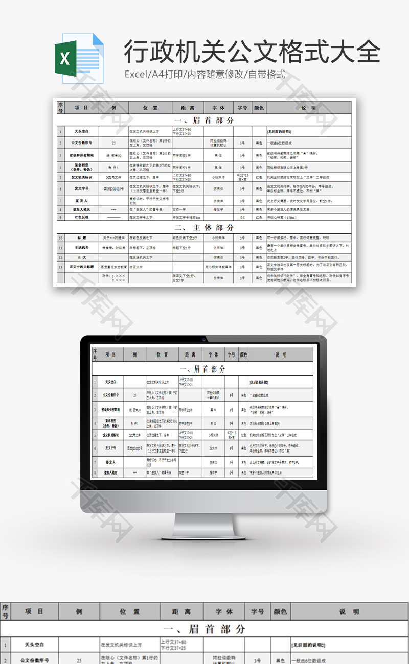 行政机关公文格式设置大全Excel模板