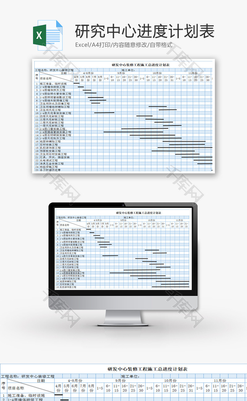 研发中心进度计划表Excel模板