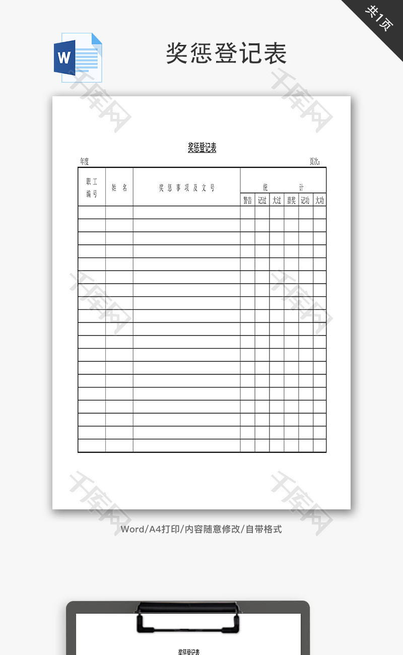 奖惩登记表Word文档