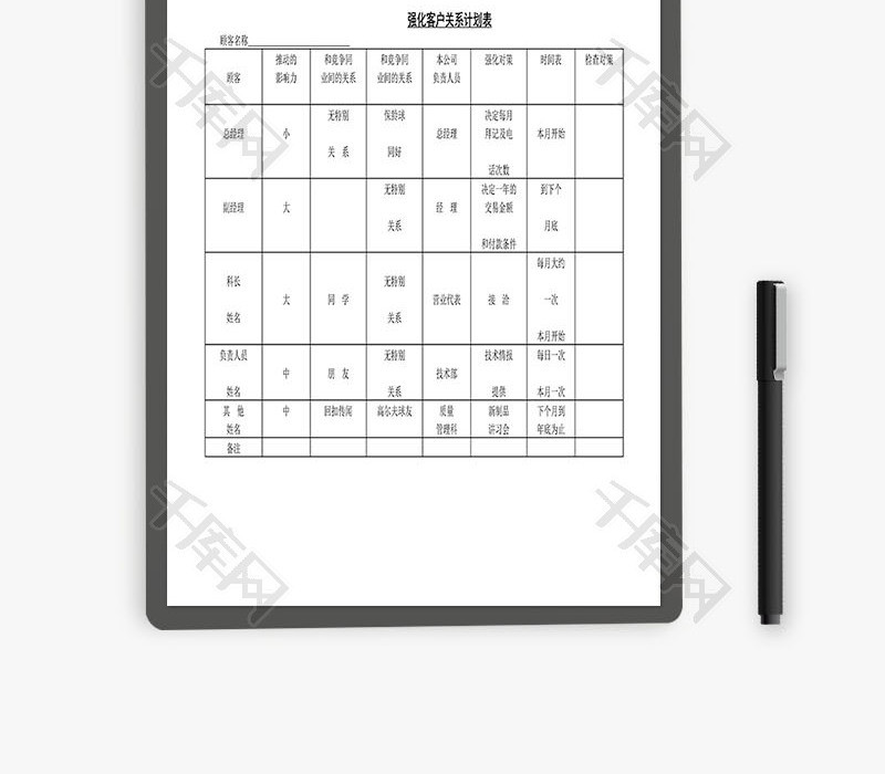 强化客户关系计划表Word文档