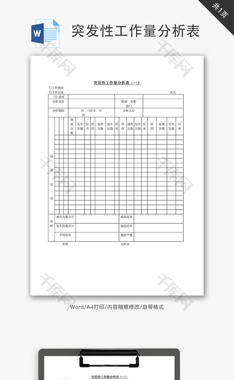 突发性工作量分析表Word文档