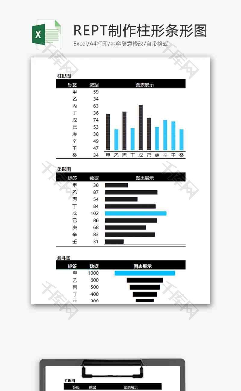 企业办公通用柱形条形图excel模板