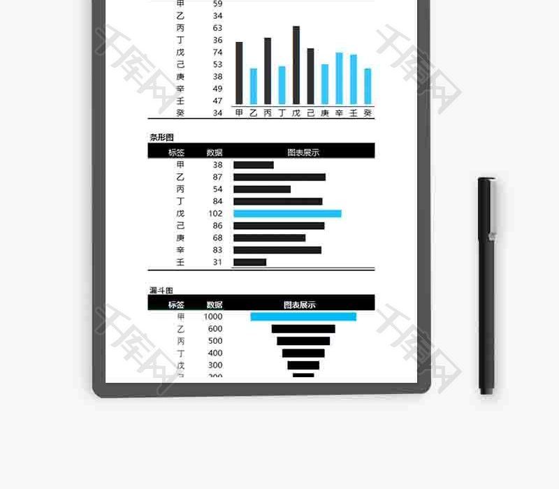 企业办公通用柱形条形图excel模板