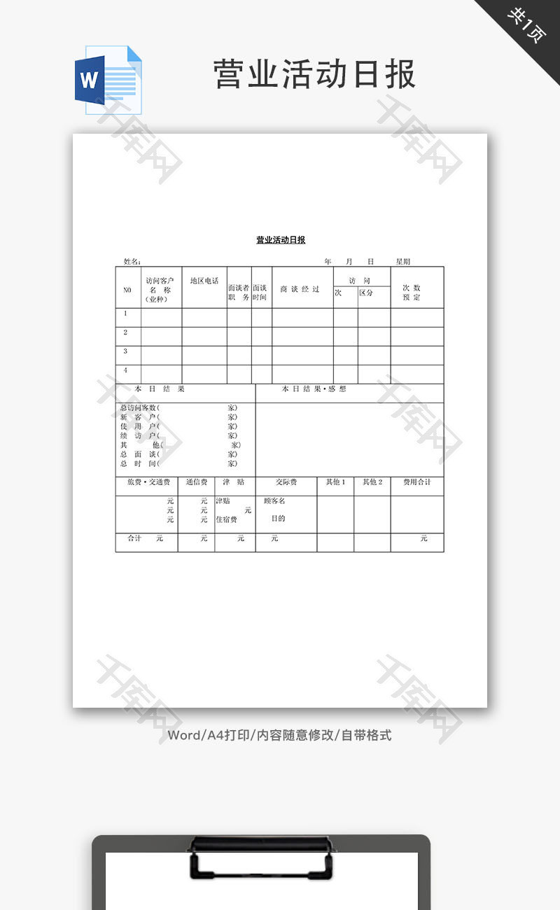 营业活动日报Word文档