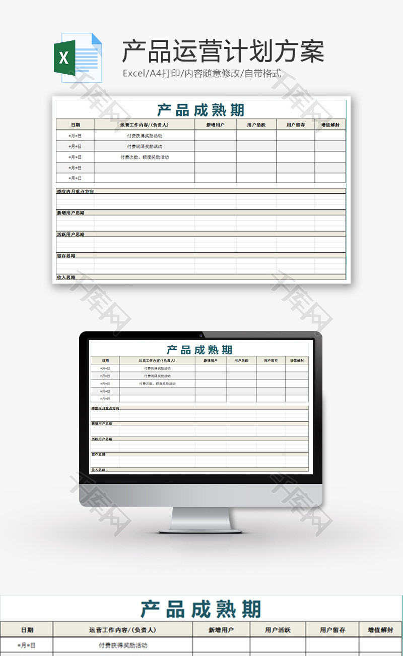 产品运营计划方案Excel模板