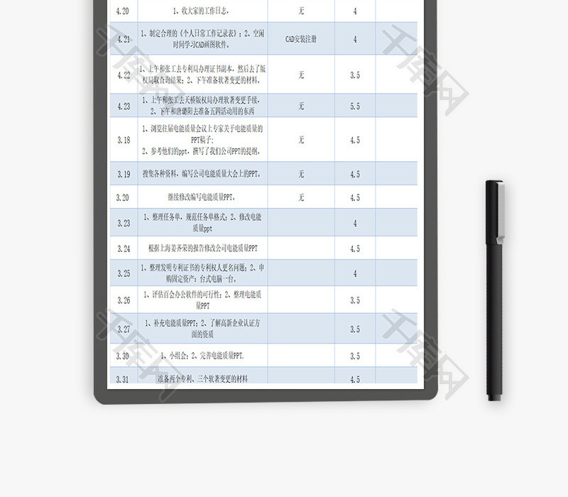 个人日常工作情况记录表Excel模板