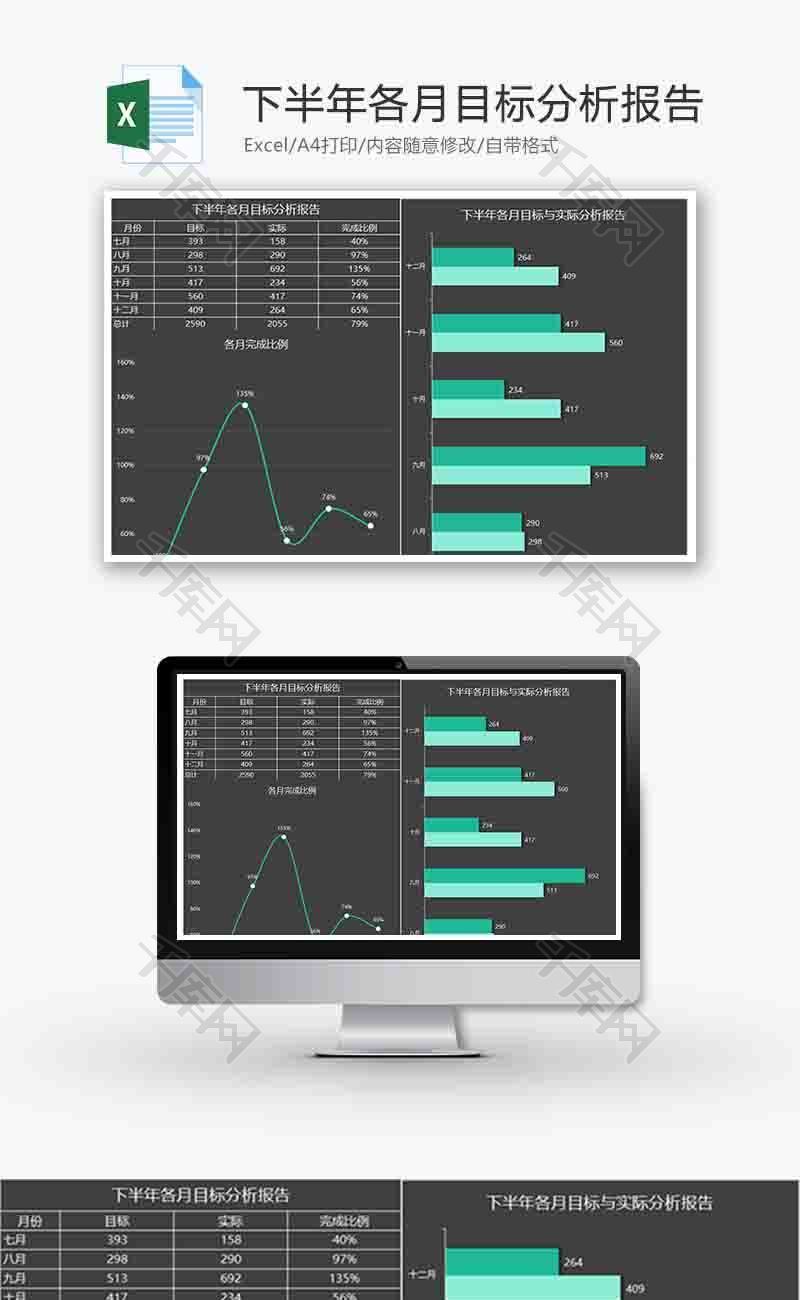 下半年目标分析报告条形图excel模板