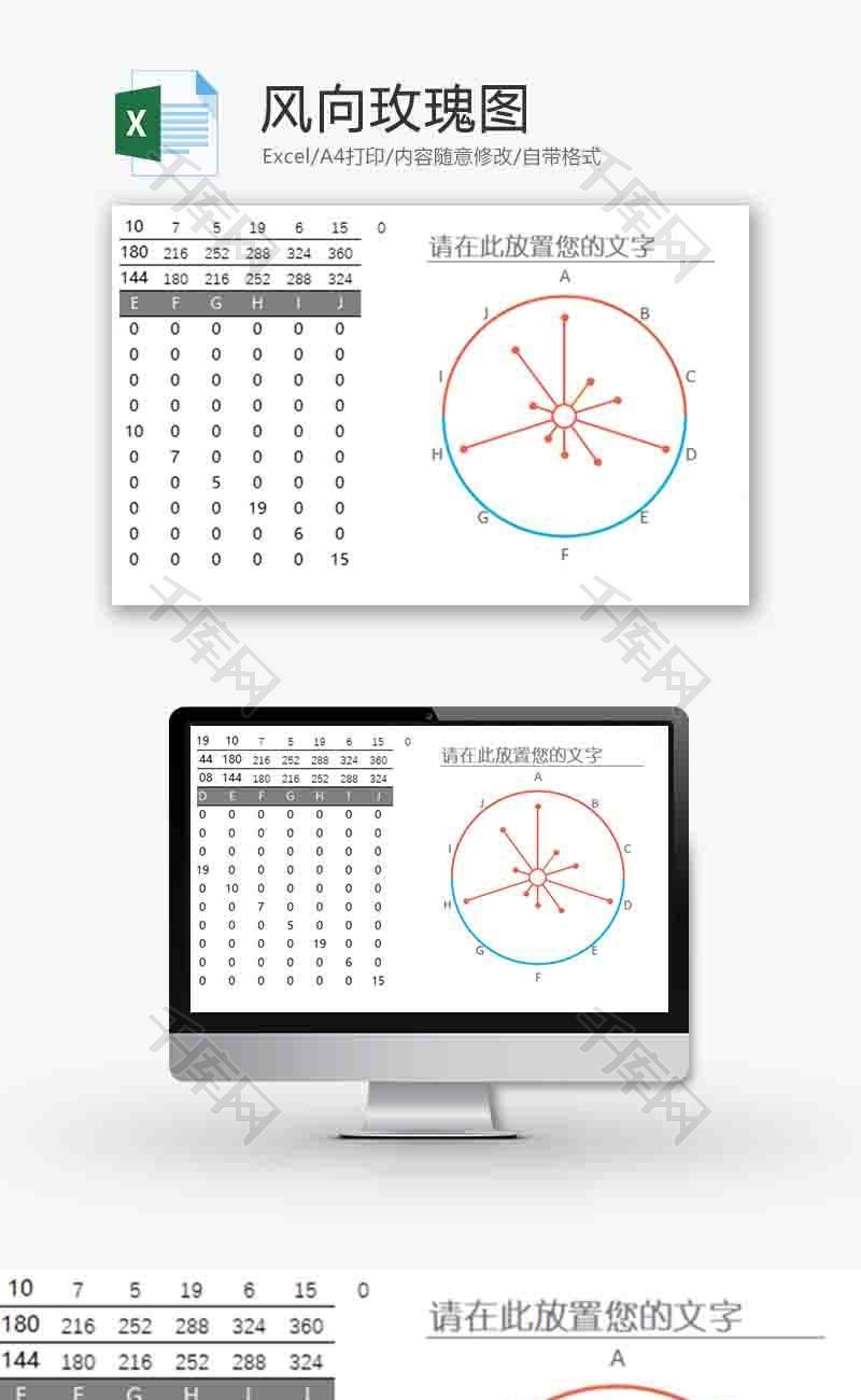 企业办公风向玫瑰图excel模板