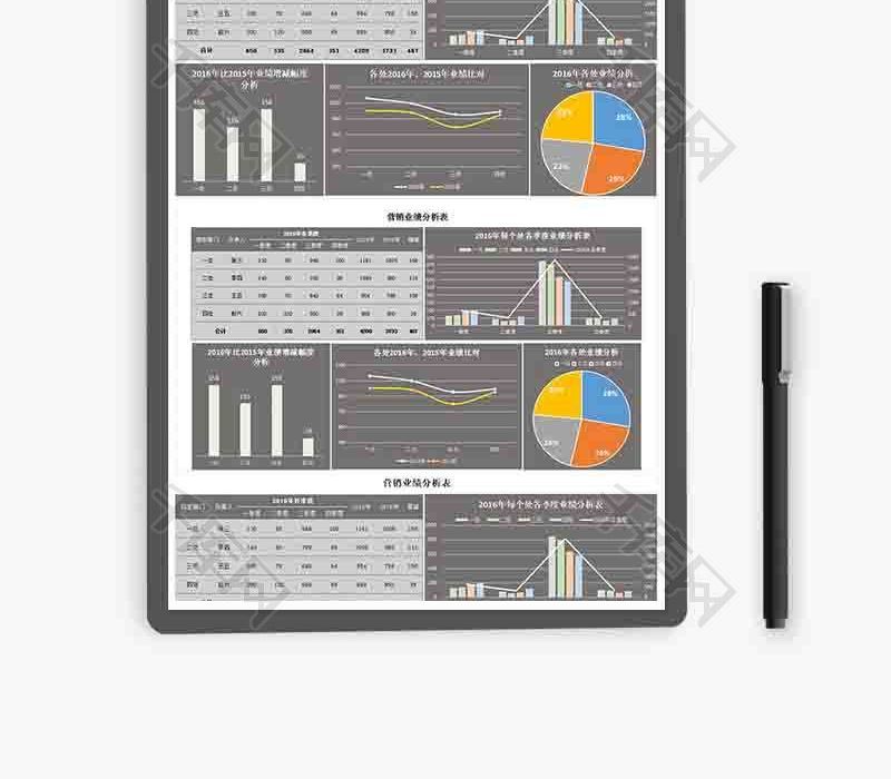营销业绩分析柱形图excel模板