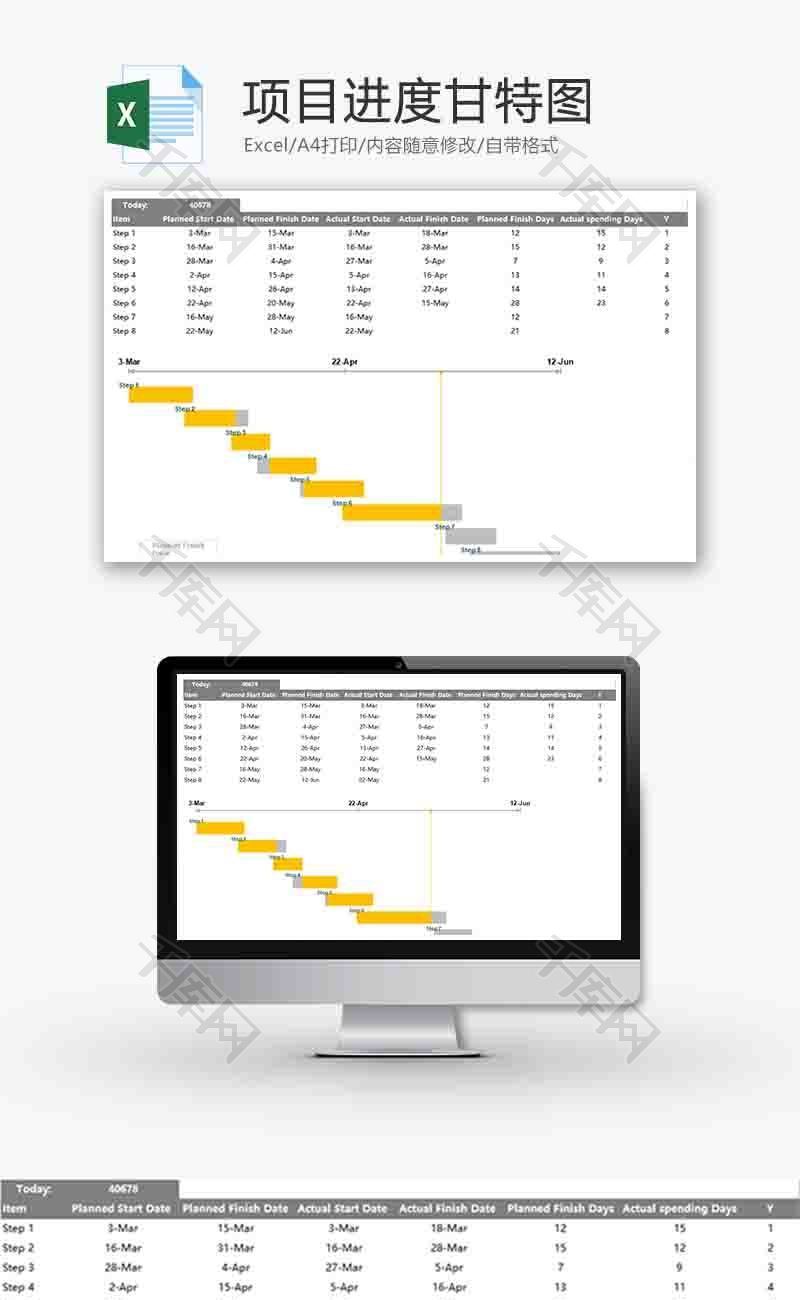 企业办公项目进度甘特图excel模板