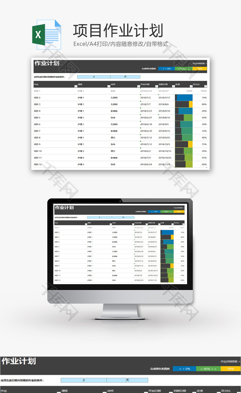 项目作业计划Excel模板