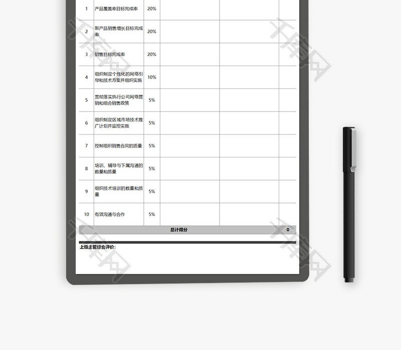 经理机构负责人绩效考核表Excel模板