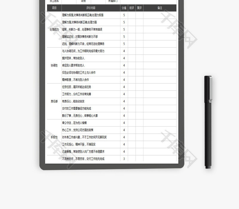 办公室绩效考核表Excel模板