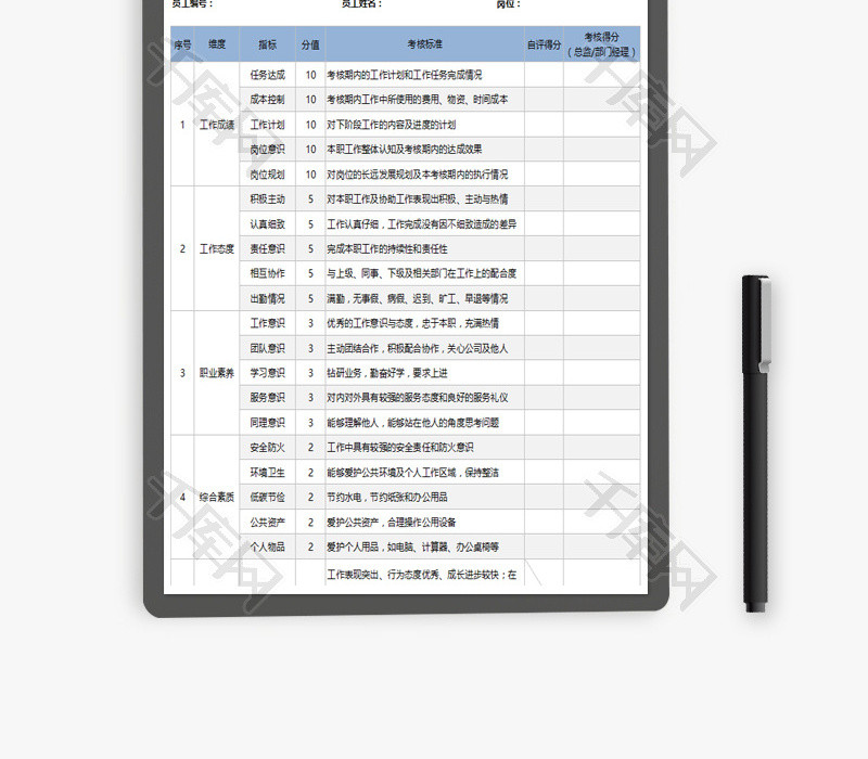 企业员工绩效考核表Excel模板