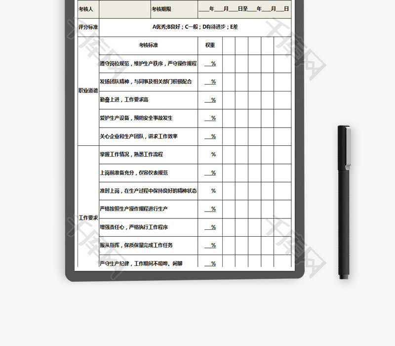 员工行为规范绩效考核表Excel模板