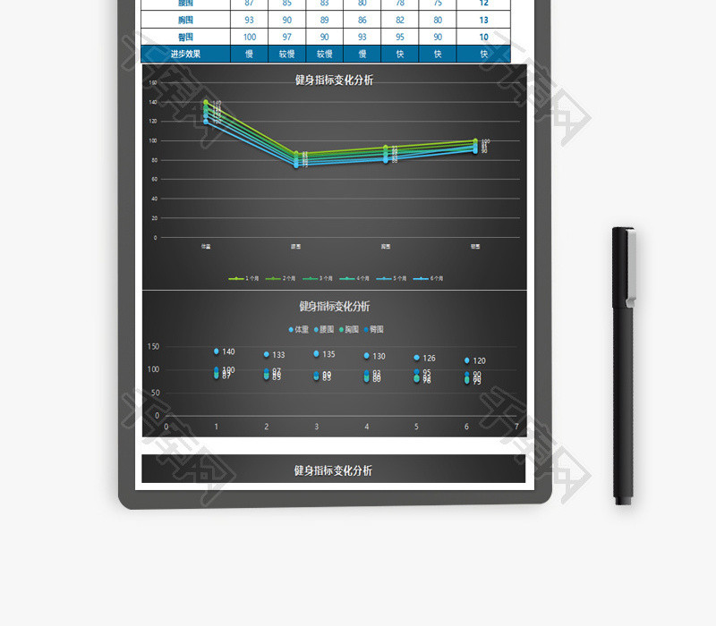 健身指标变化分析Excel模板表格