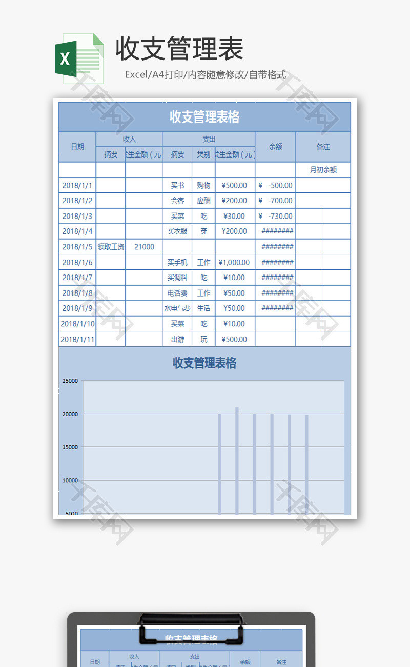 收支管理表Excel模板.