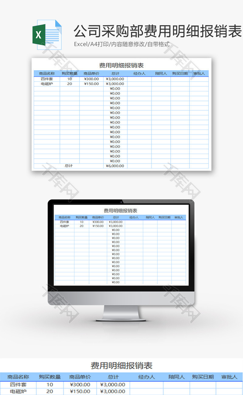 公司采购部费用明细报销表Excel模板