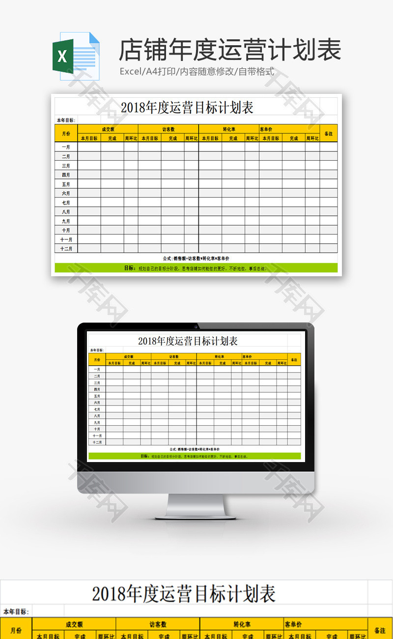 店铺年度运营计划表Excel模板
