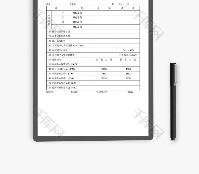 利润中心奖金分配表word文档