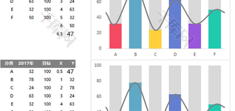 企业办公多彩柱形图Excel模板