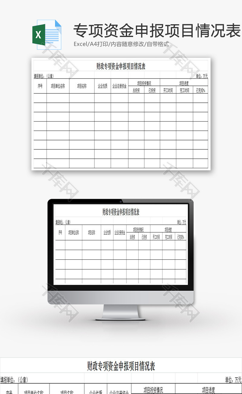 财政专项资金申报项目情况表Excel模板