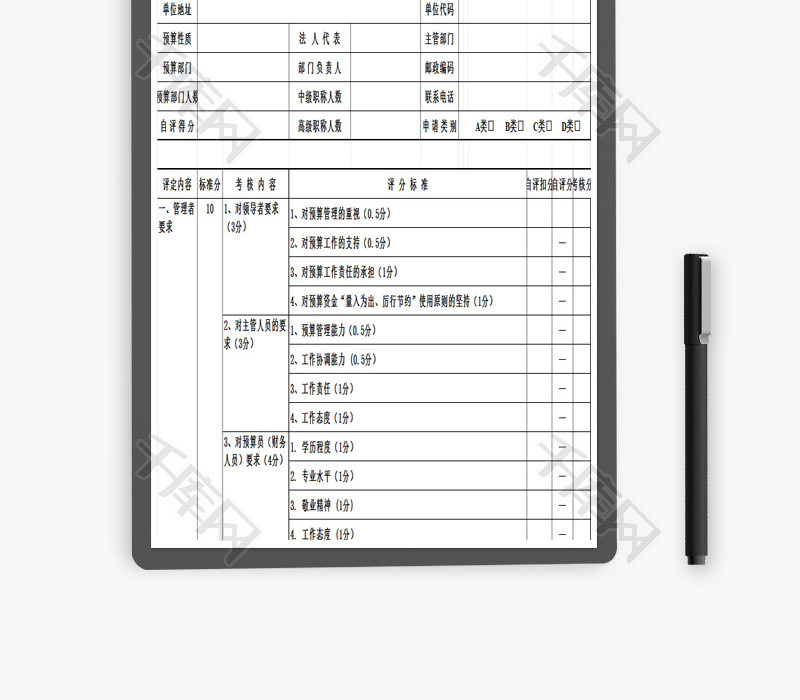财政预算信用等级申请评定表Excel模板