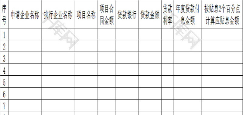 项目贷款贴息初审汇总表Excel模板