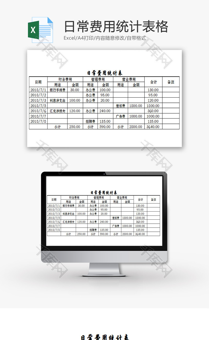 日常费用统计表格Excel模板