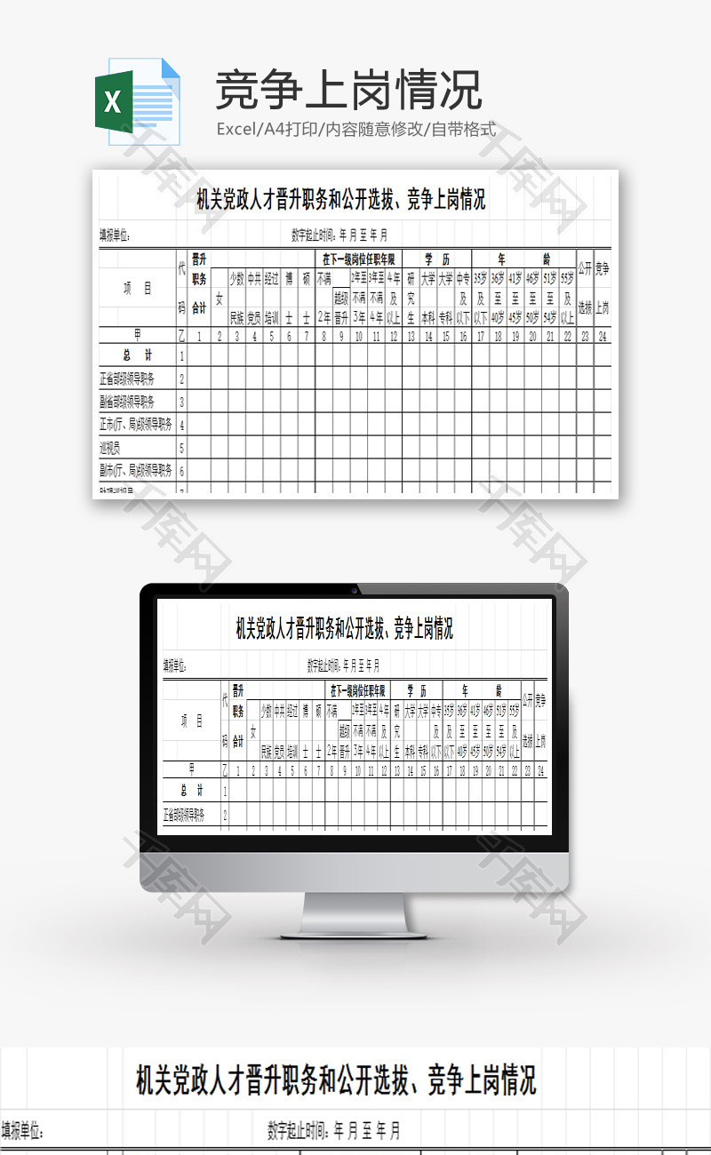 公开选拔、竞争上岗情况EXCEL模板