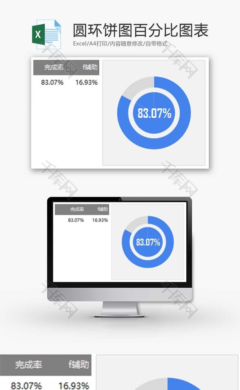 企业办公圆环饼图百分比图表Excel模板