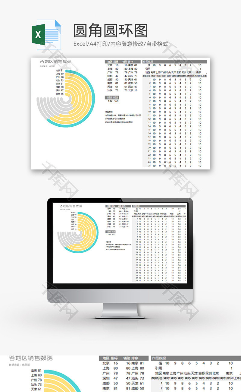 企业办公圆角圆环图Excel模板