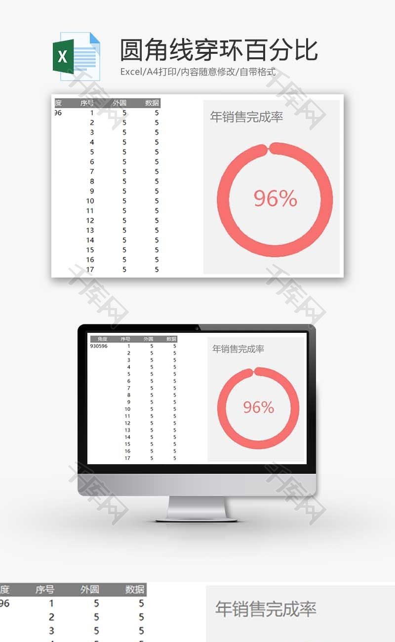 企业办公圆角线穿环百分比Excel模板