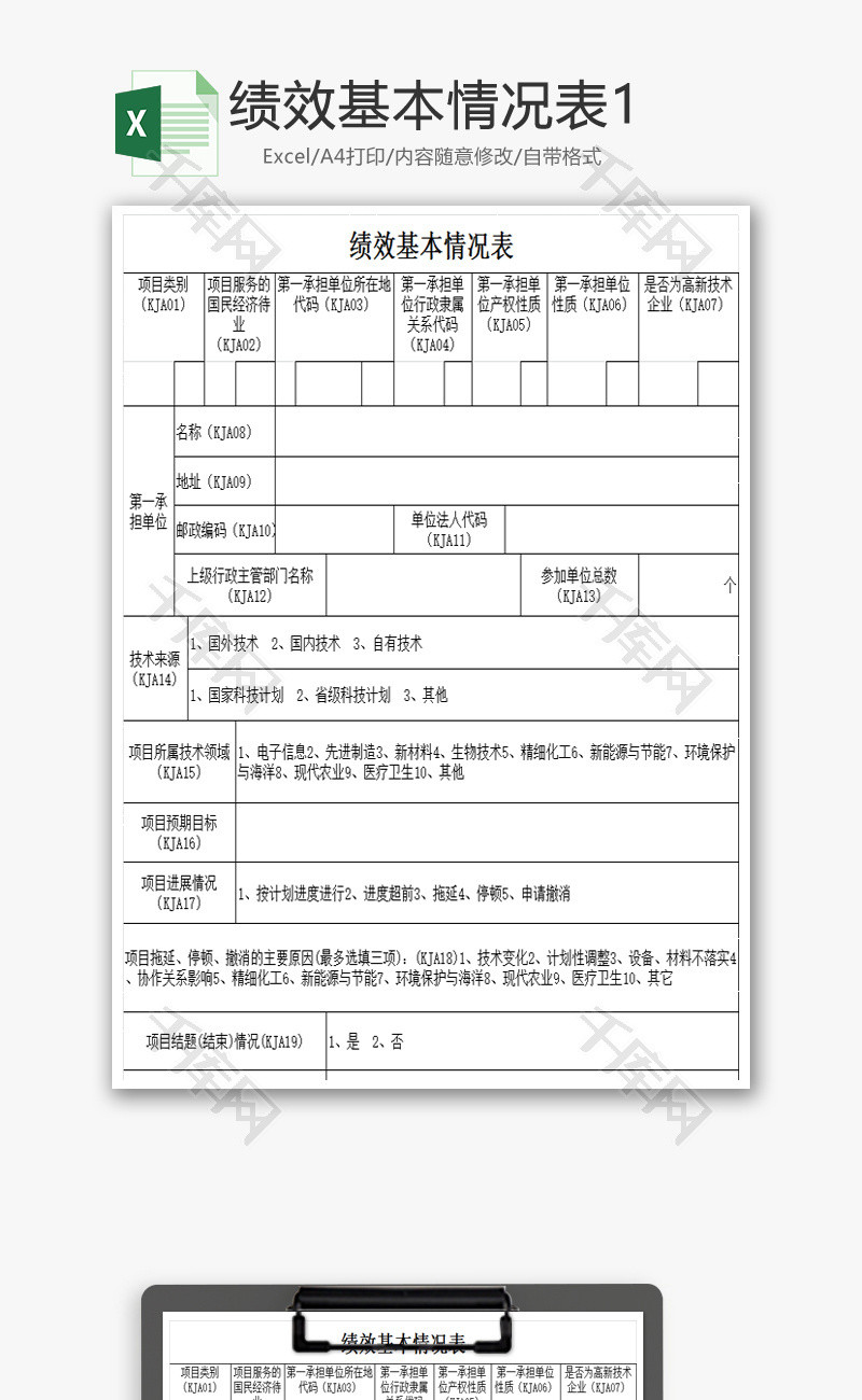 绩效基本情况表EXCEL模板