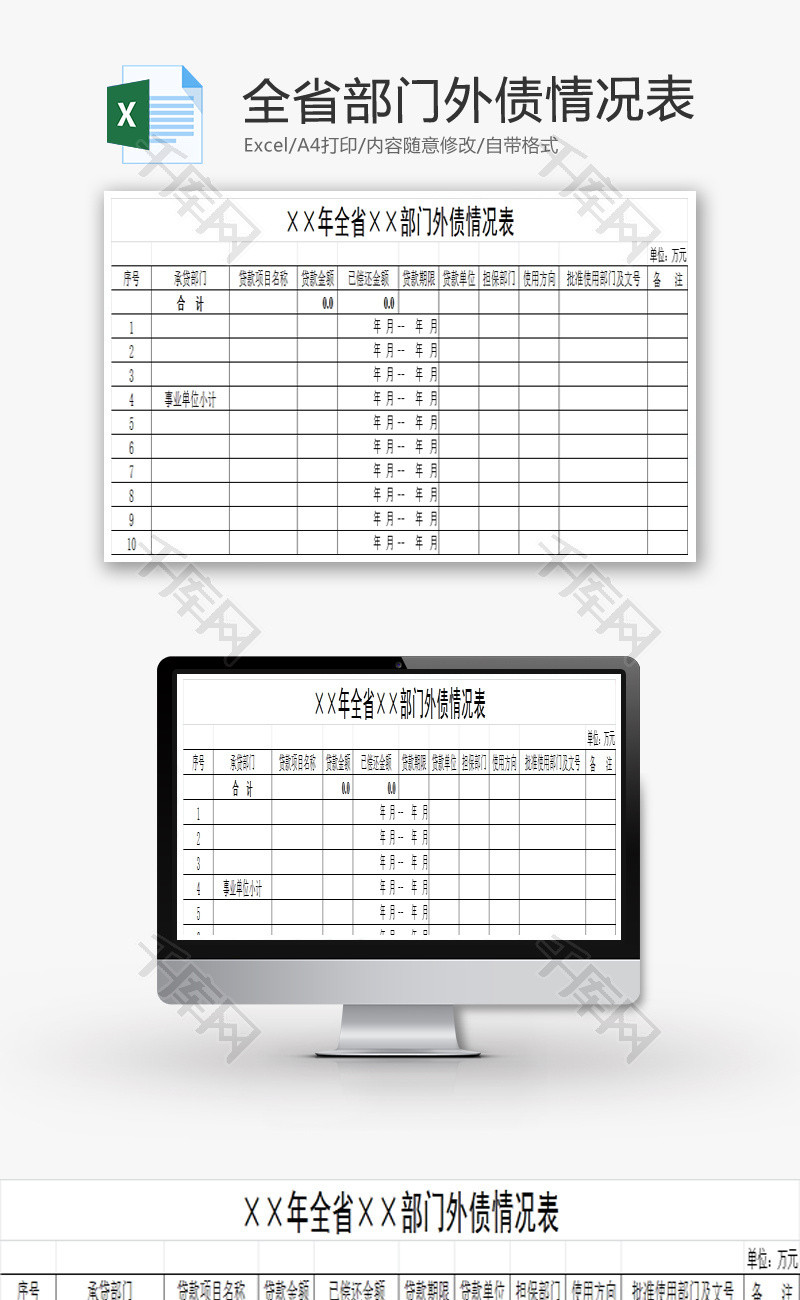 全省部门外债情况表EXCEL模板