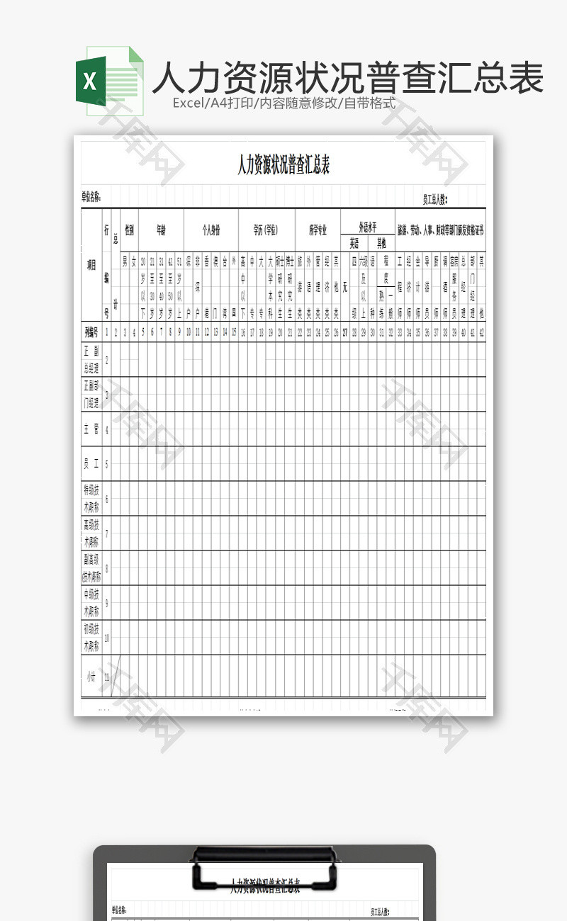 人力资源状况普查汇总表EXCEL模板