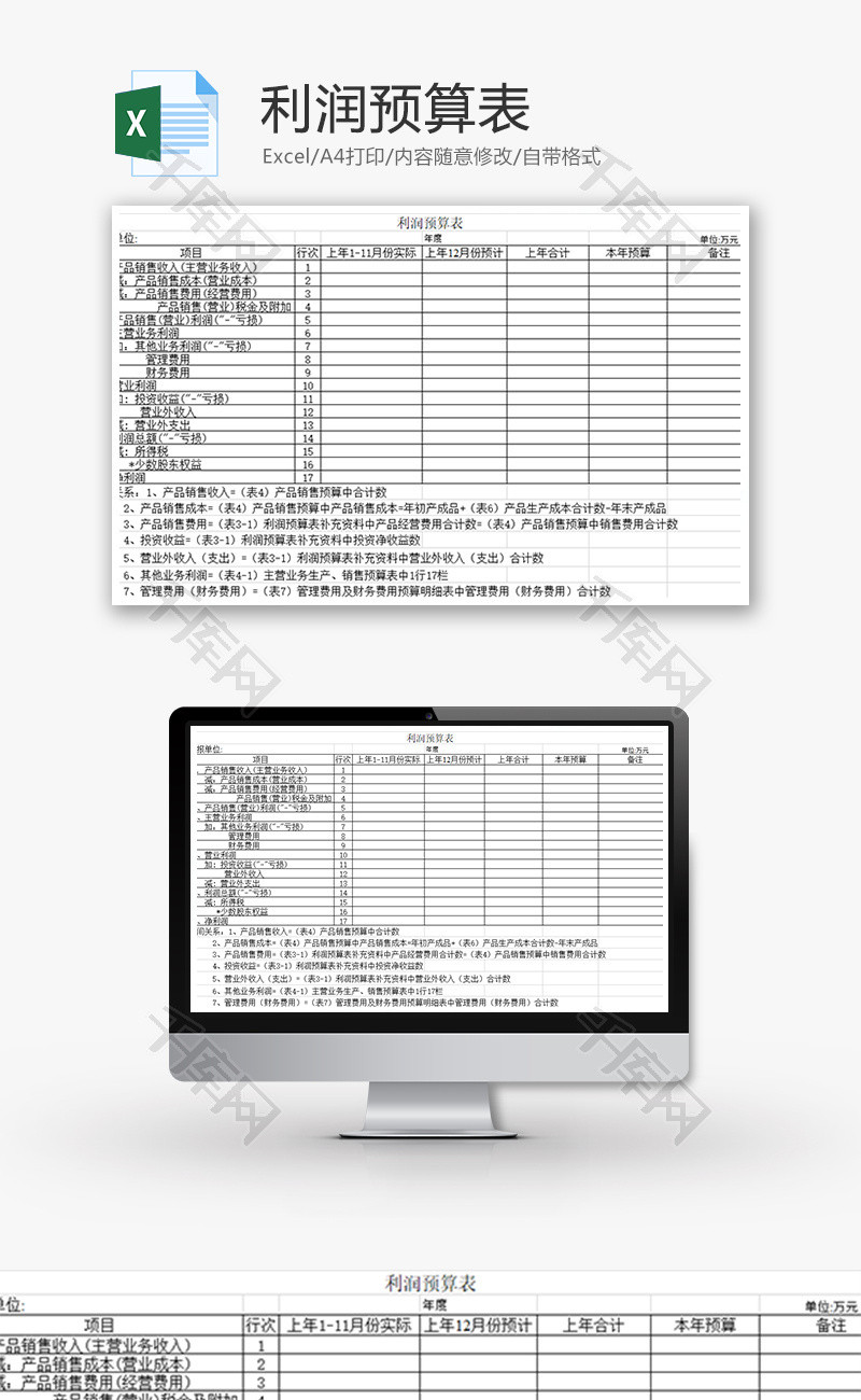 财务利润预算表Excel模板