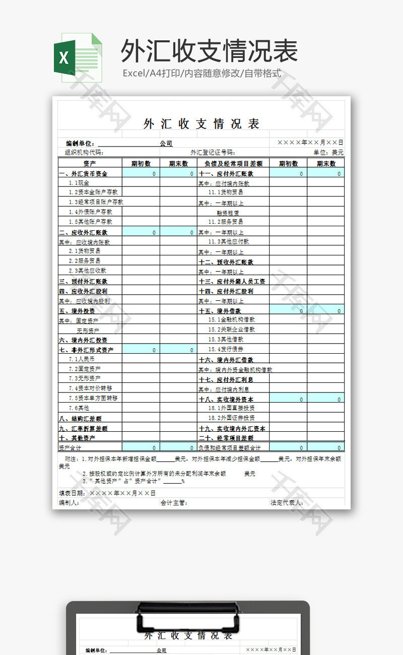 外汇收支情况表EXCEL模板