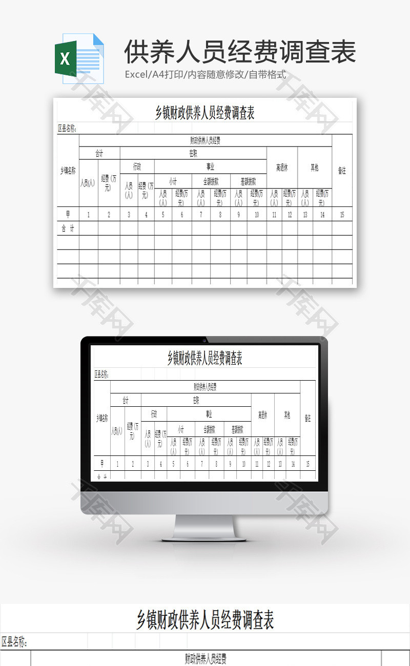 财政供养人员经费调查表EXCEL模板