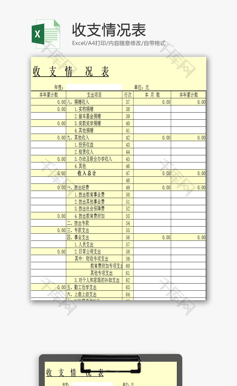 收支情况表EXCEL模板