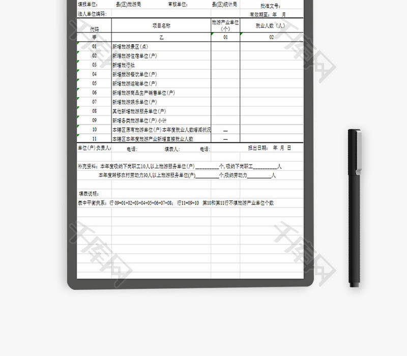 日常办公游产业直接就业人数Excel模板