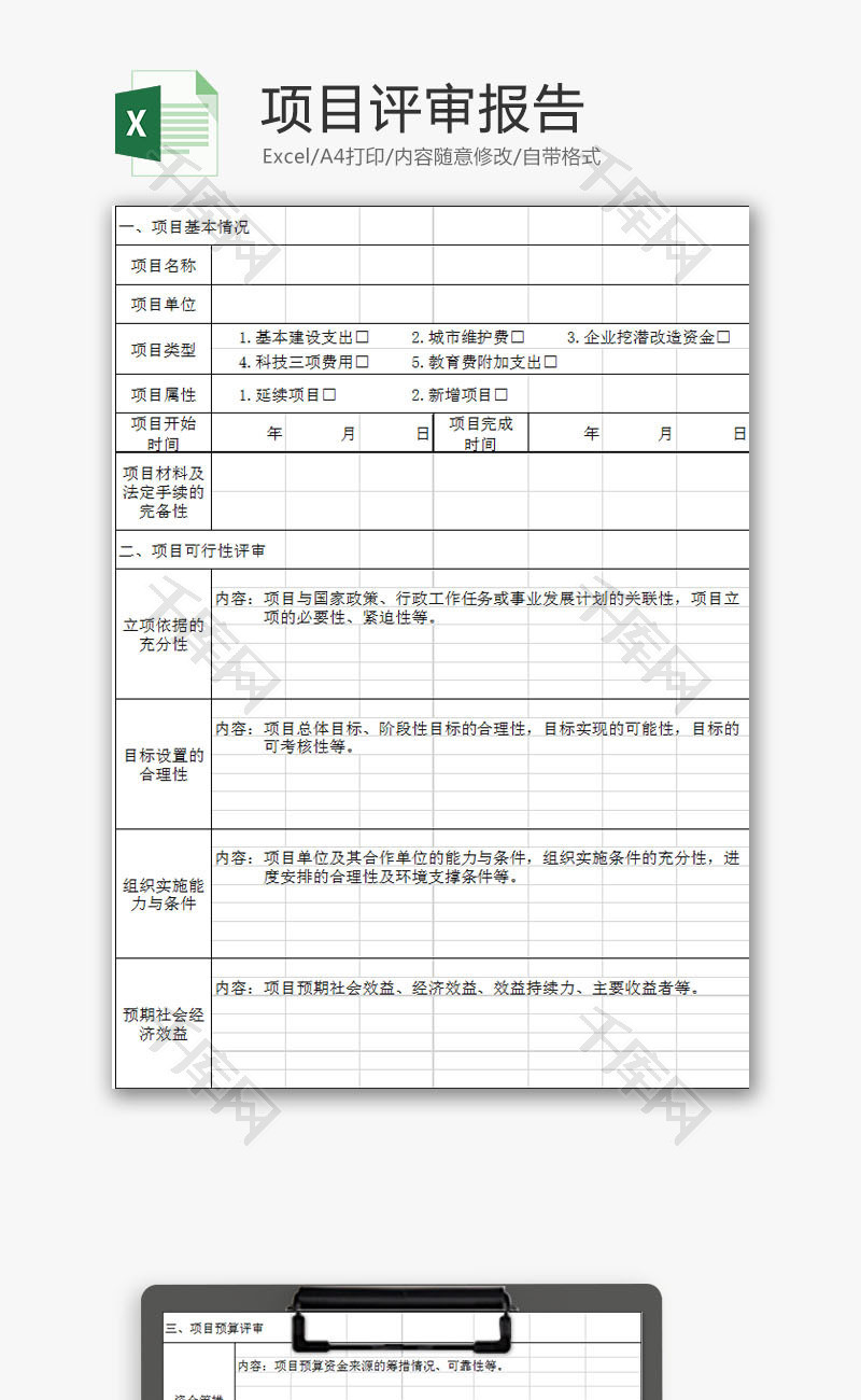 行政管理项目评审报告Excel模板