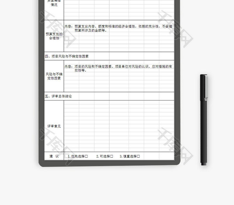 行政管理项目评审报告Excel模板