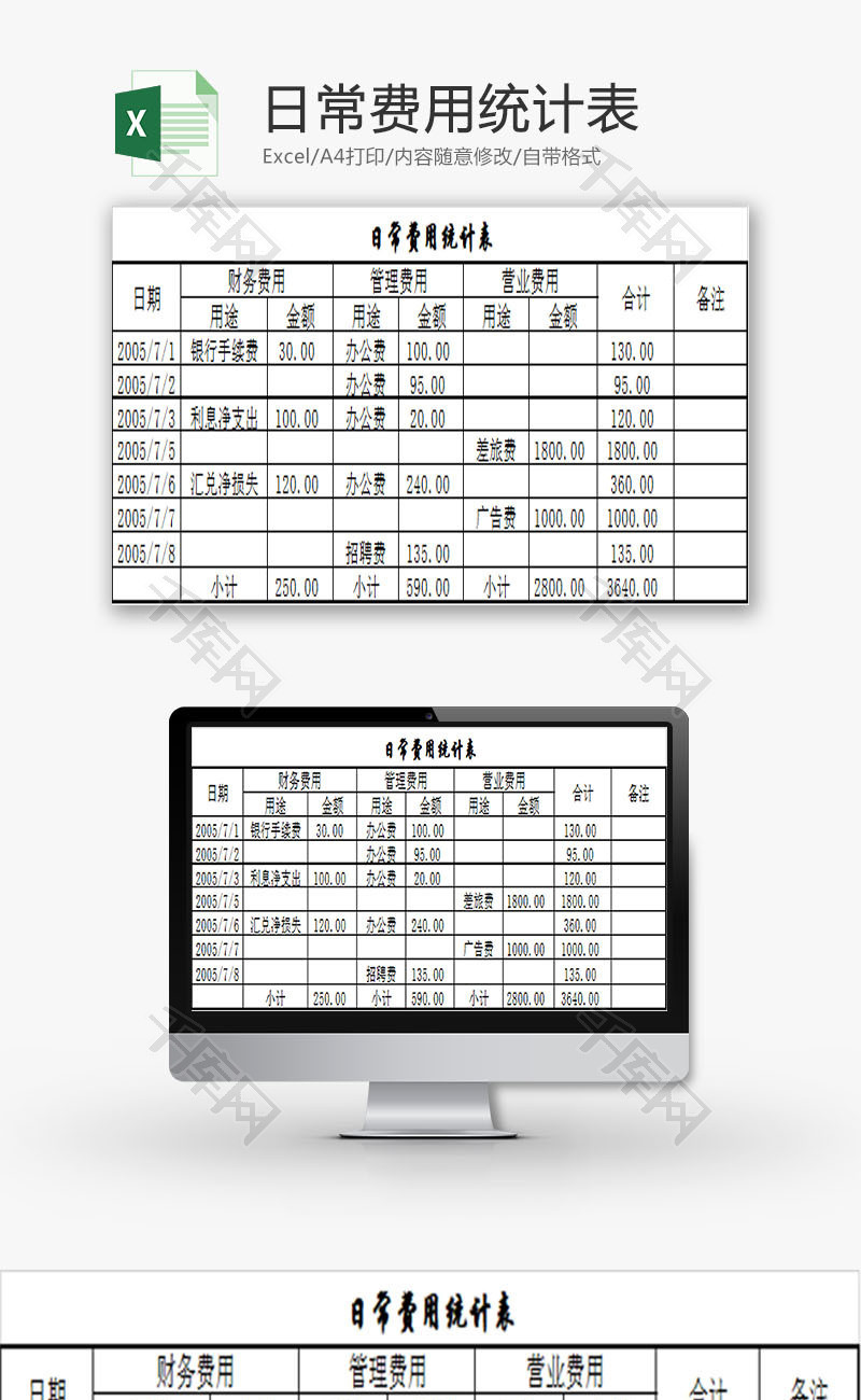 财务报表日常费用统计Excel模板