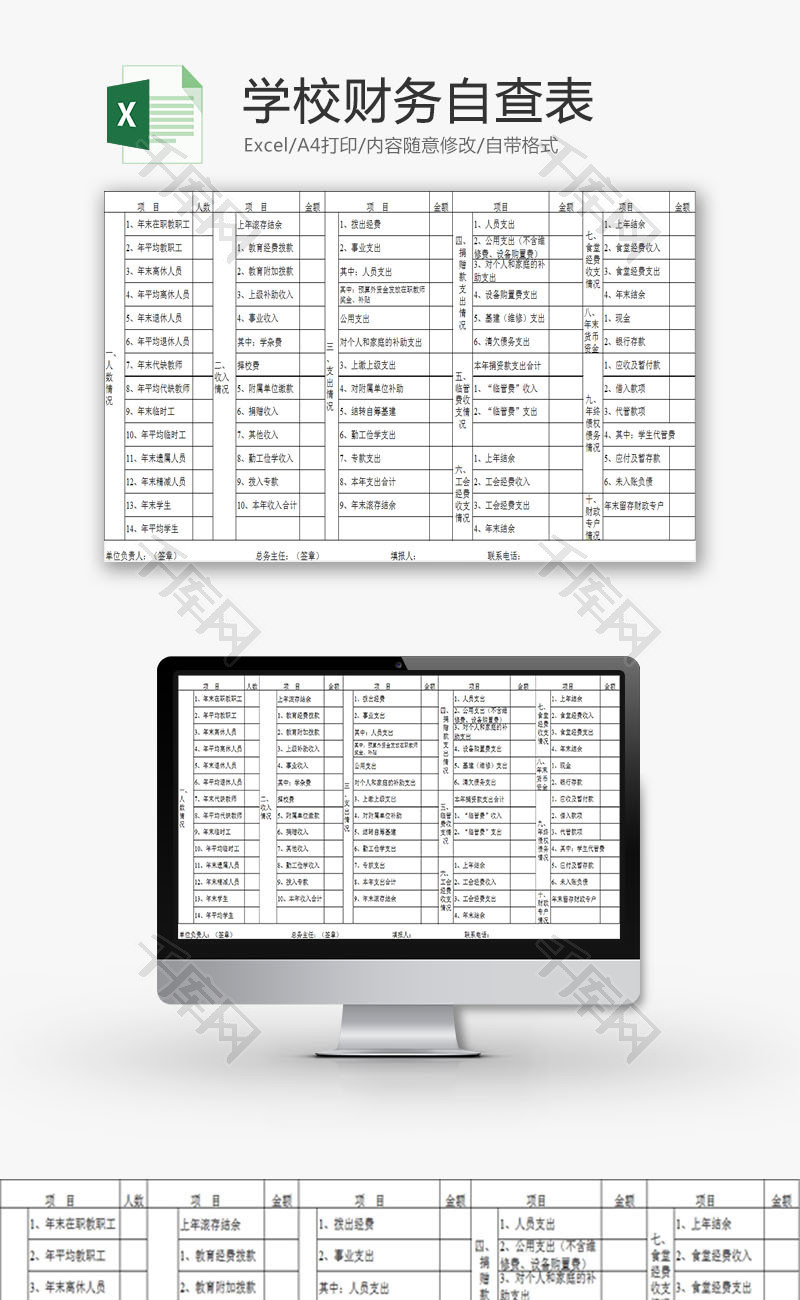 学校管理学校财务自查表Excel模板