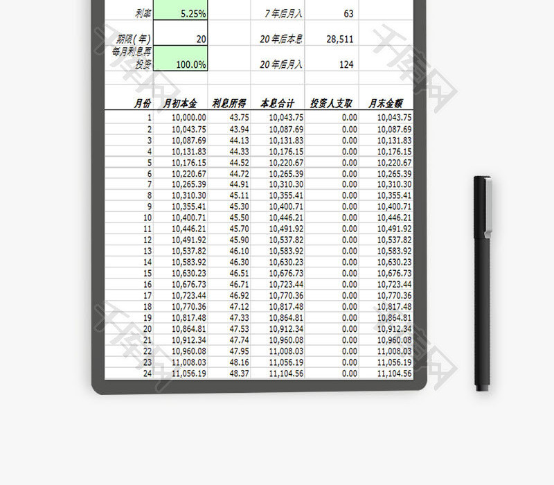 日常办公养老金投资计算器Excel模板