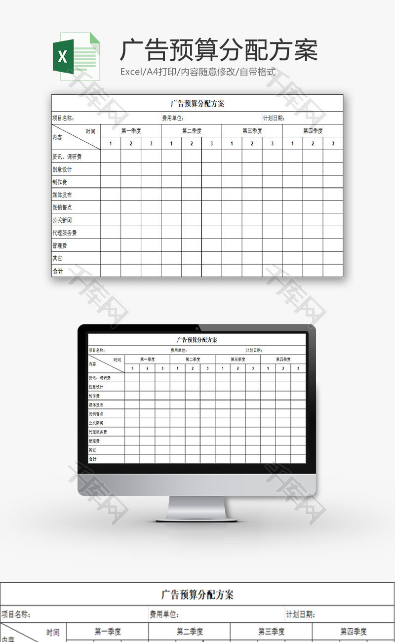 财务管理广告预算分配方案Excel模板