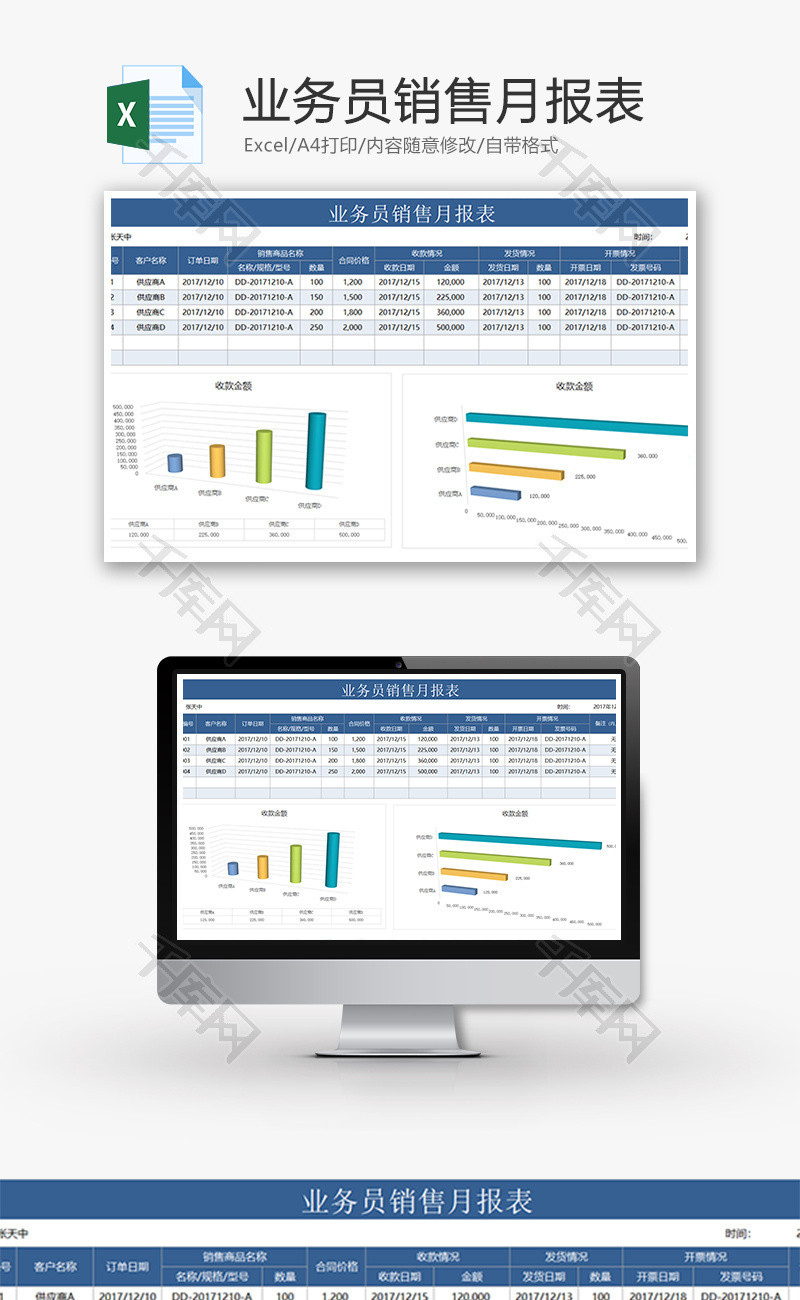 业务员销售月报表Excel模板