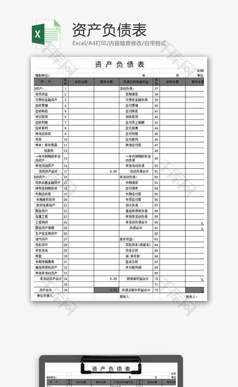 资产负债表Excel模板