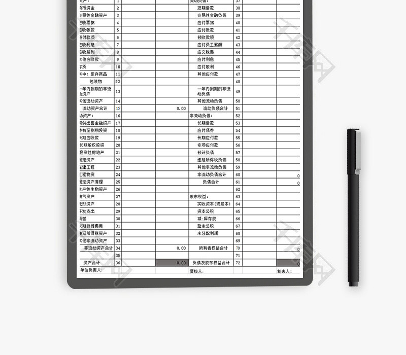 资产负债表Excel模板